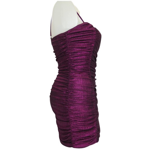 Lulus Ruched Shimmer Mini Dress Magenta Size XL - Picture 3 of 10